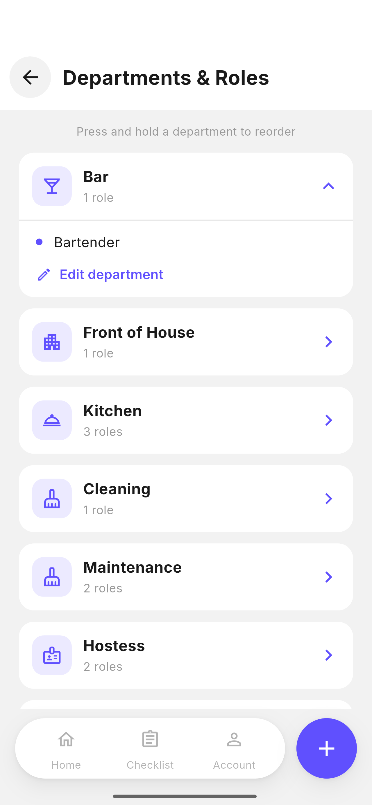 Departments and roles in Klip
